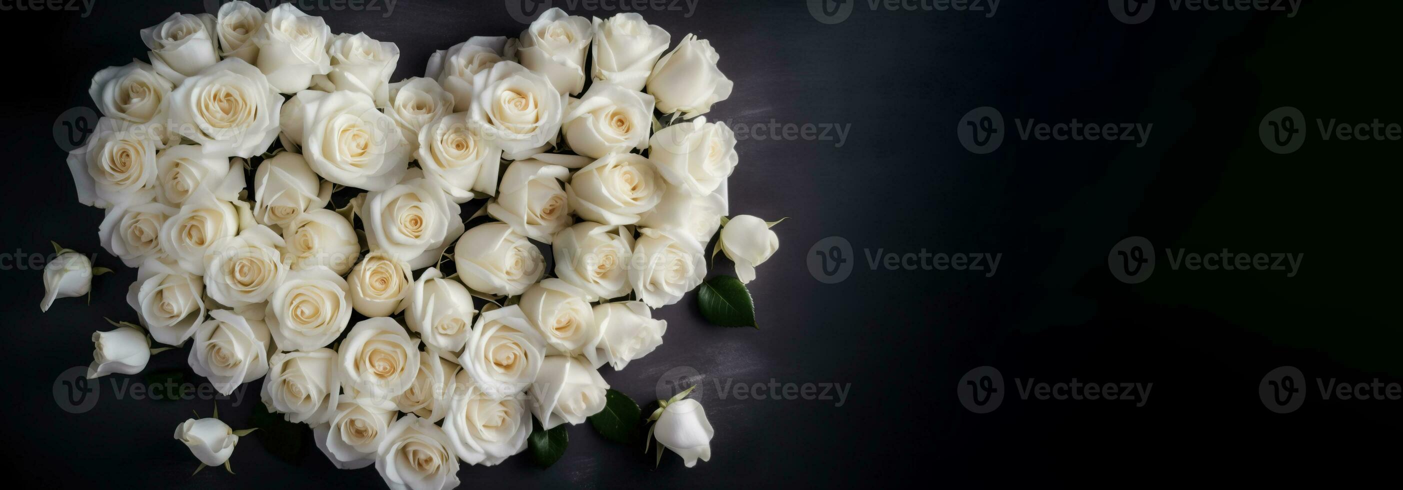 branco rosas dentro a Formato do uma coração, cumprimento cartão para a casamento, namorados. ai gerado. foto