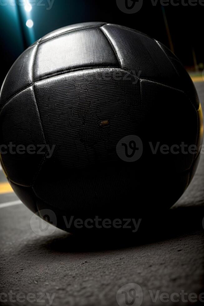 uma fechar acima do uma futebol bola em a chão. ai gerado foto