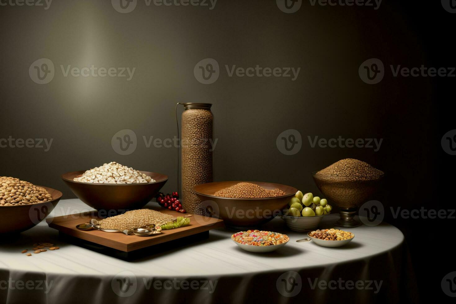 uma mesa coberto com grande quantidade do diferente tipos do Comida. ai gerado foto