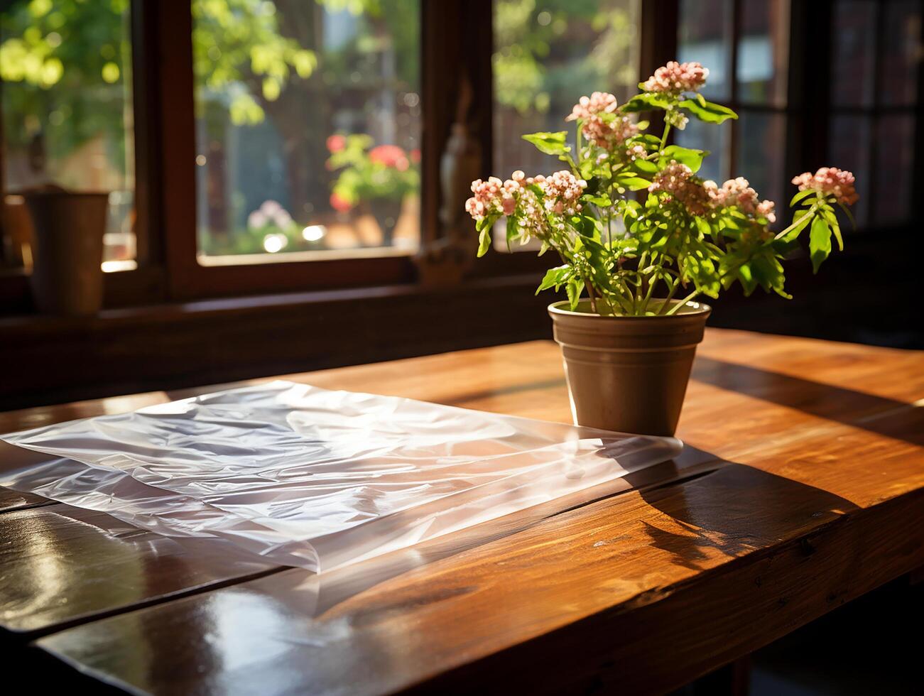 papel em a de madeira mesa, real fotografia com suave iluminação e Sol luz ai gerar foto