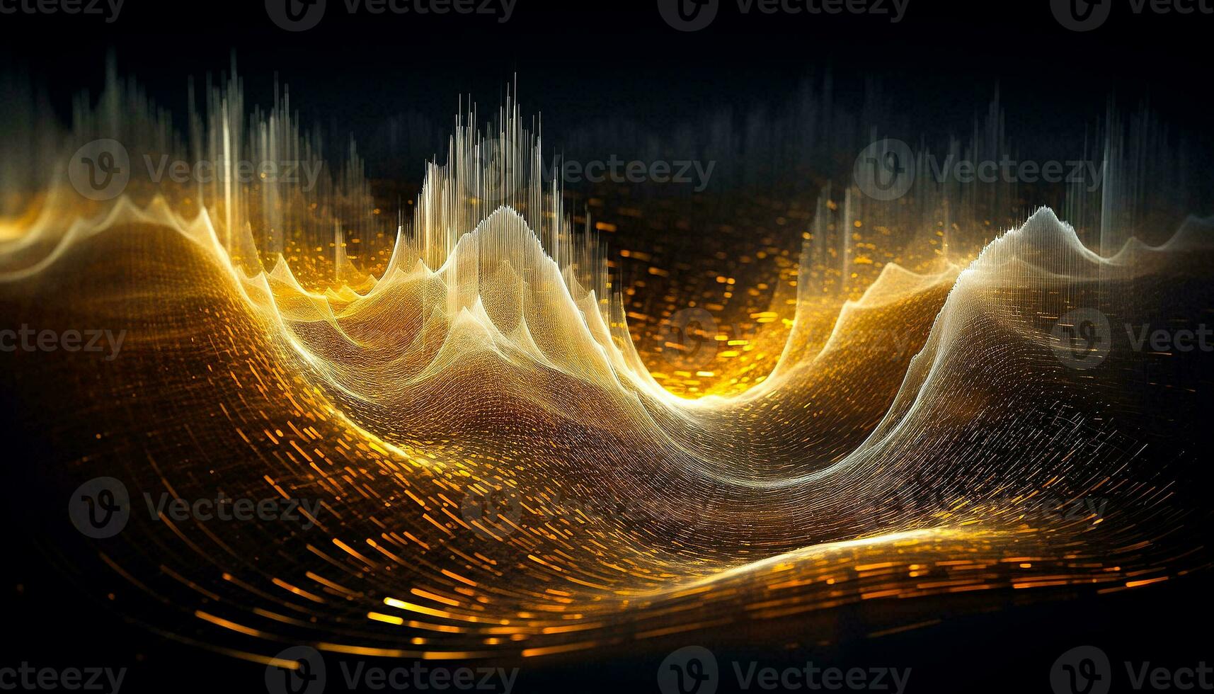 rede dourado linha do conectando corrente com onda do partículas representando em formação tecnologia. ai generativo. cópia de espaço foto