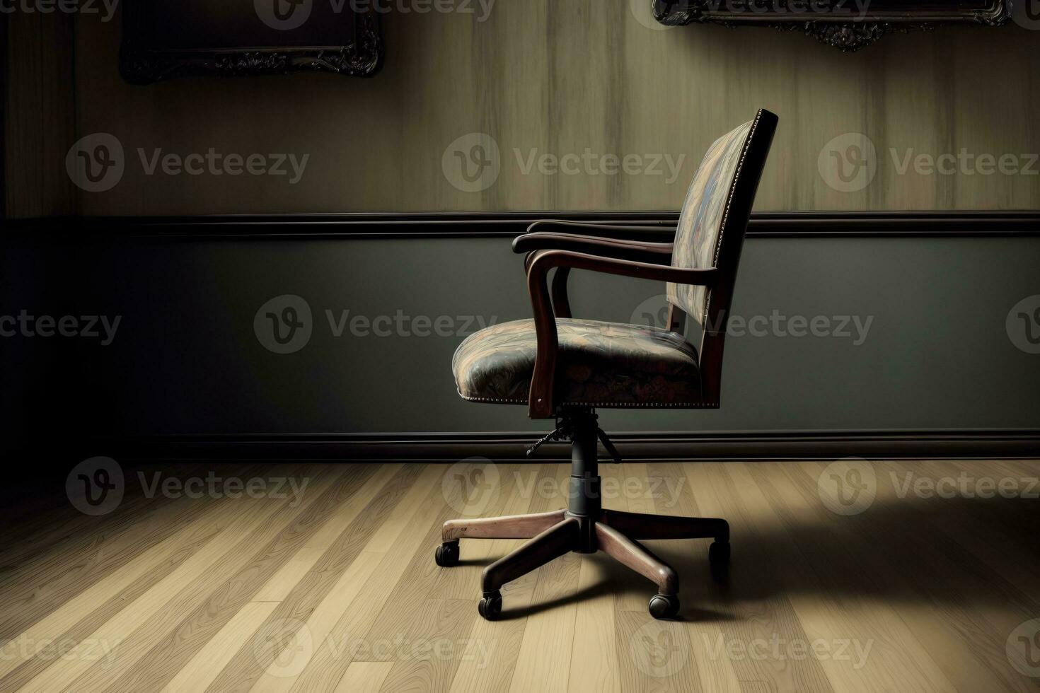 uma cadeira sentado em topo do uma Difícil madeira chão. ai gerado foto