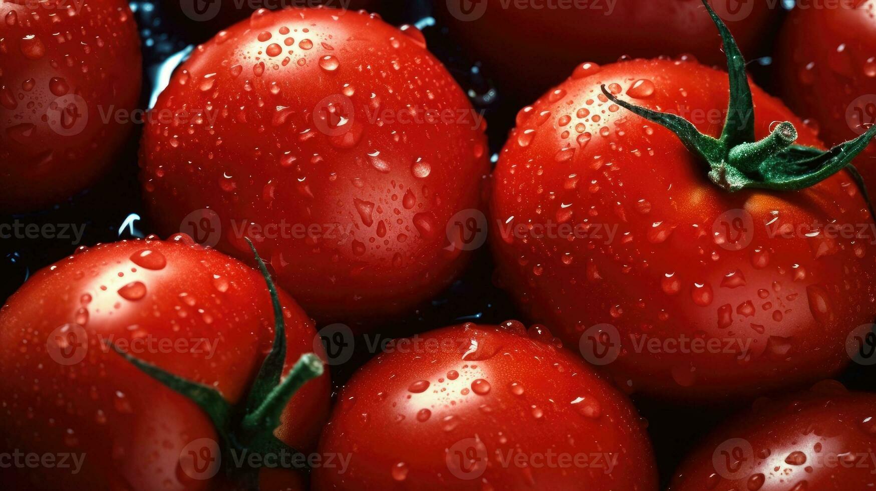 perfeito fresco vermelho molhado tomates com tomate em fundo. generativo ai foto