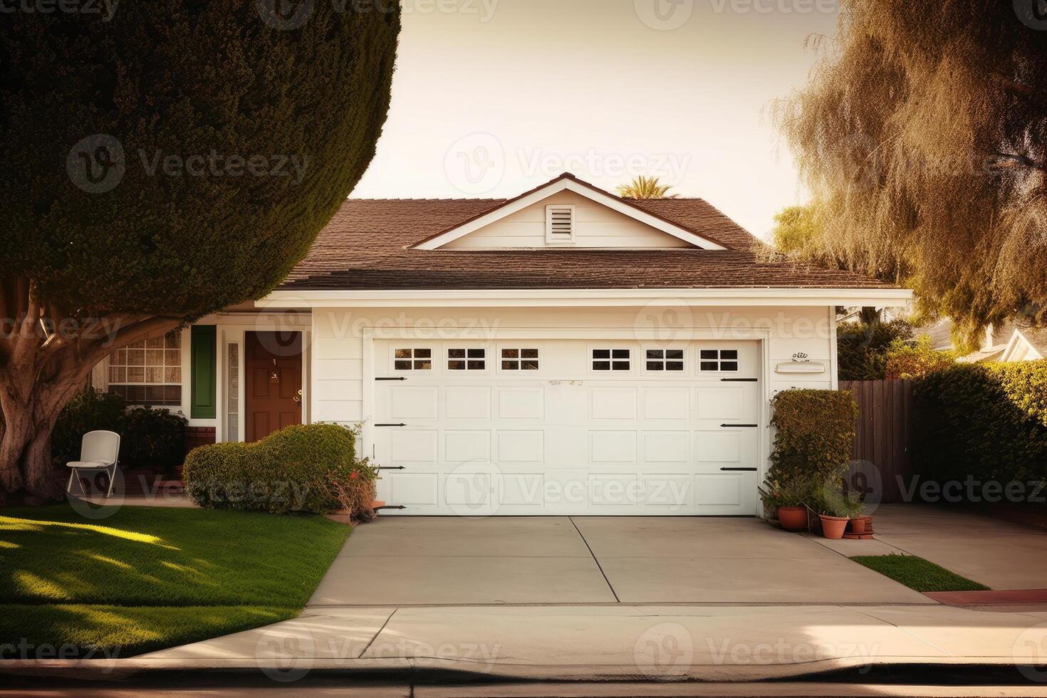 branco garagem porta com uma entrada de automóveis dentro frente. generativo ai foto