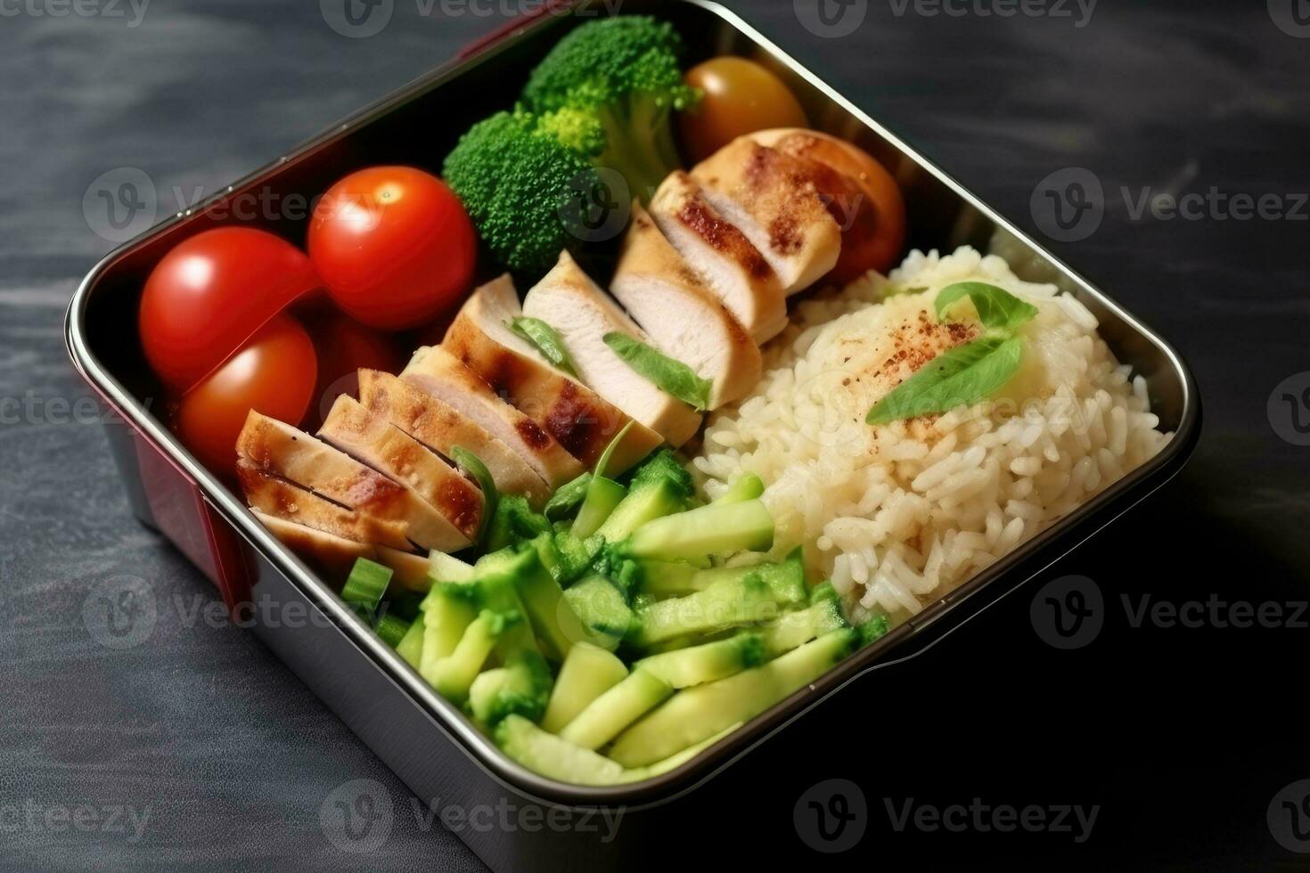 refeição preparação containers com saudável almoço para ir para trabalhos ou escola com grelhado frango, arroz e legumes. generativo ai foto