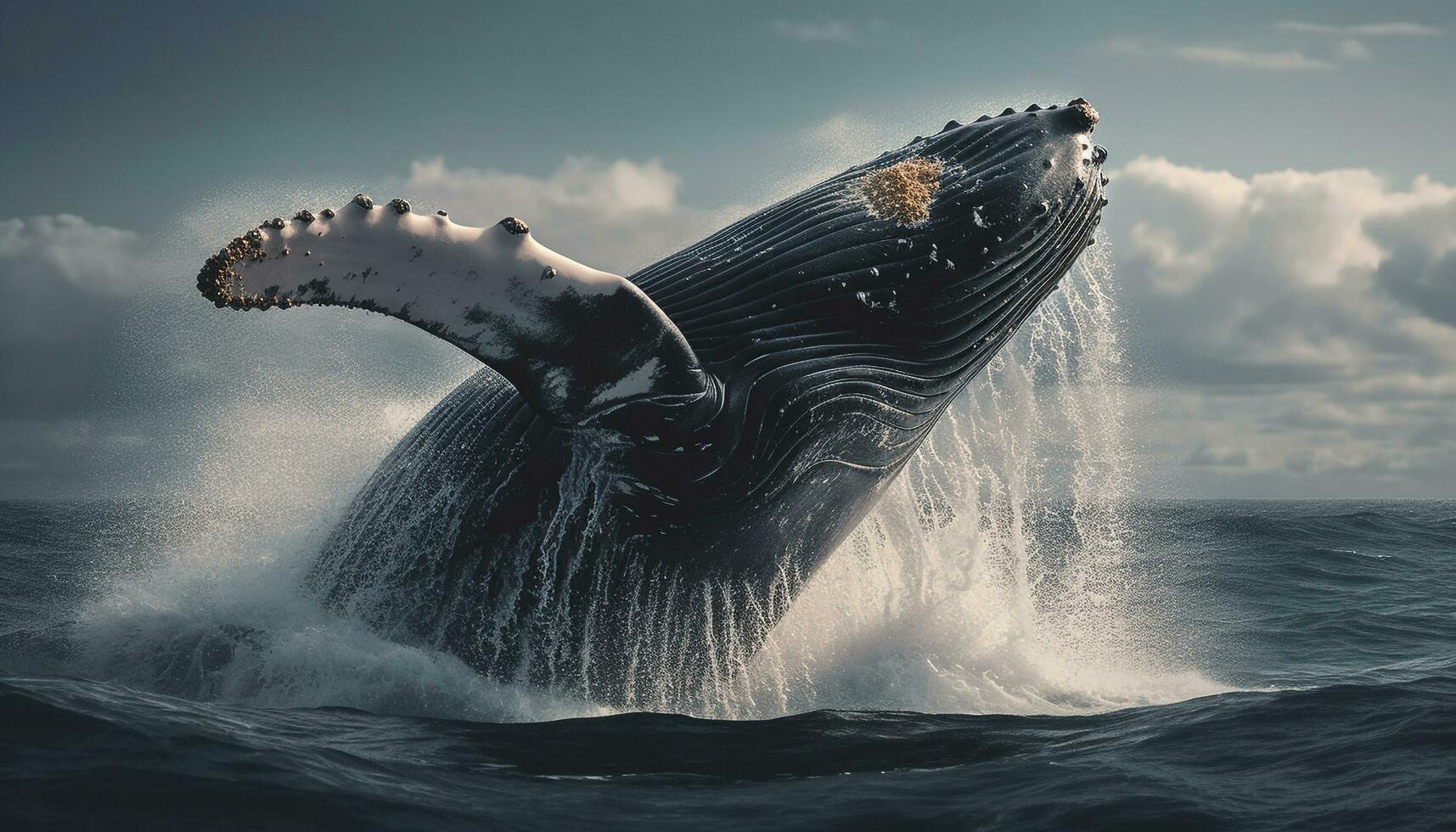 majestoso corcunda baleia espirrando dentro a aquático paisagem, embaixo da agua aventura gerado de ai foto
