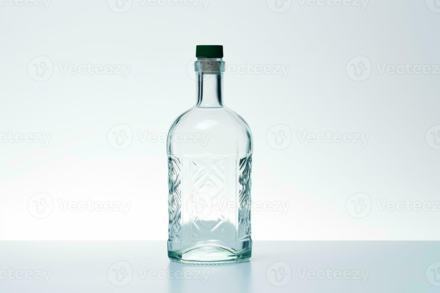 vidro garrafa com verde boné em branco mesa com branco fundo. generativo ai foto