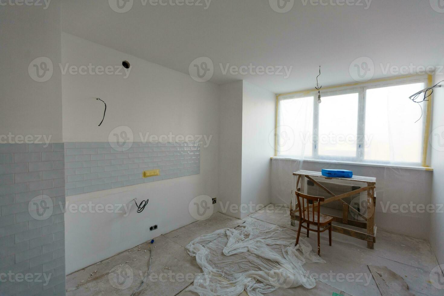 pré-visualização apartamento Onde renovações estão levando Lugar, colocar com a em processamento do todos superfícies foto