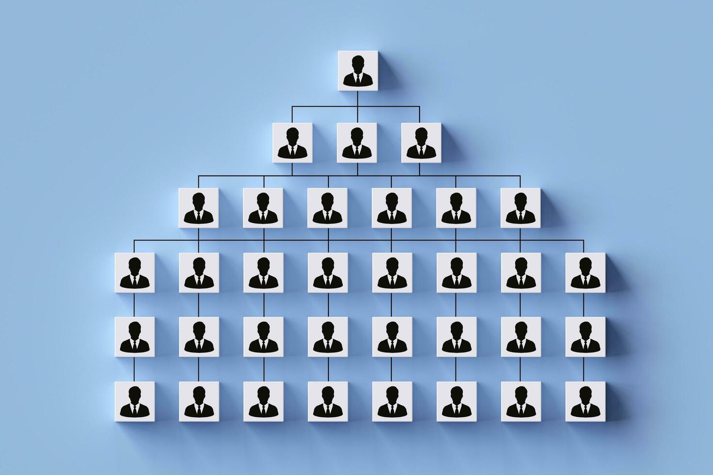 humano ícone em quadrado cubo com linha conectando posição diagrama. conceito do organizacional estrutura, posição gráfico, organizacional gestão e humano recurso gerenciamento. foto