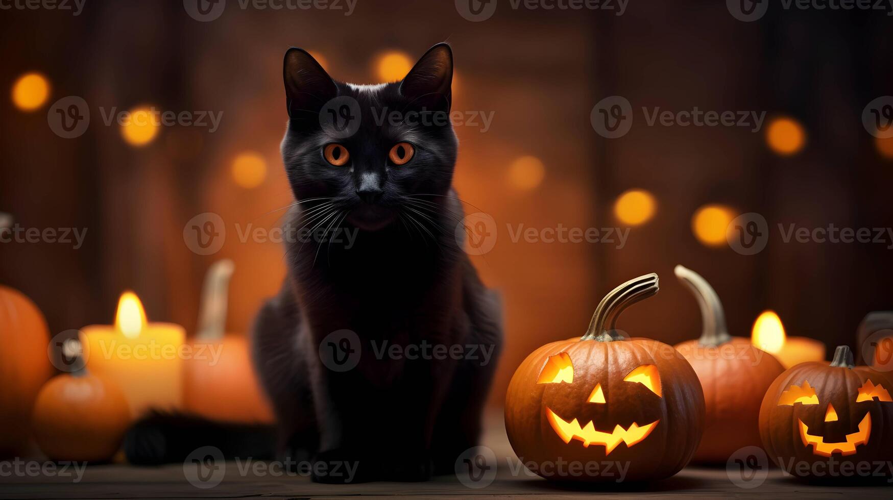 dia das Bruxas fofa Preto gato e abóbora lanternas. ai gerado imagem foto