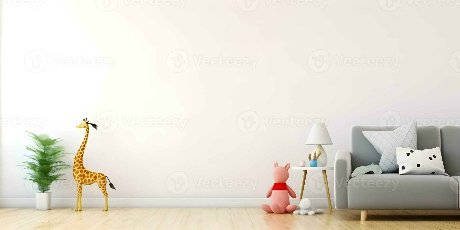 interior infantil casa Projeto. minimalista vivo quarto decoração. ai gerado. foto