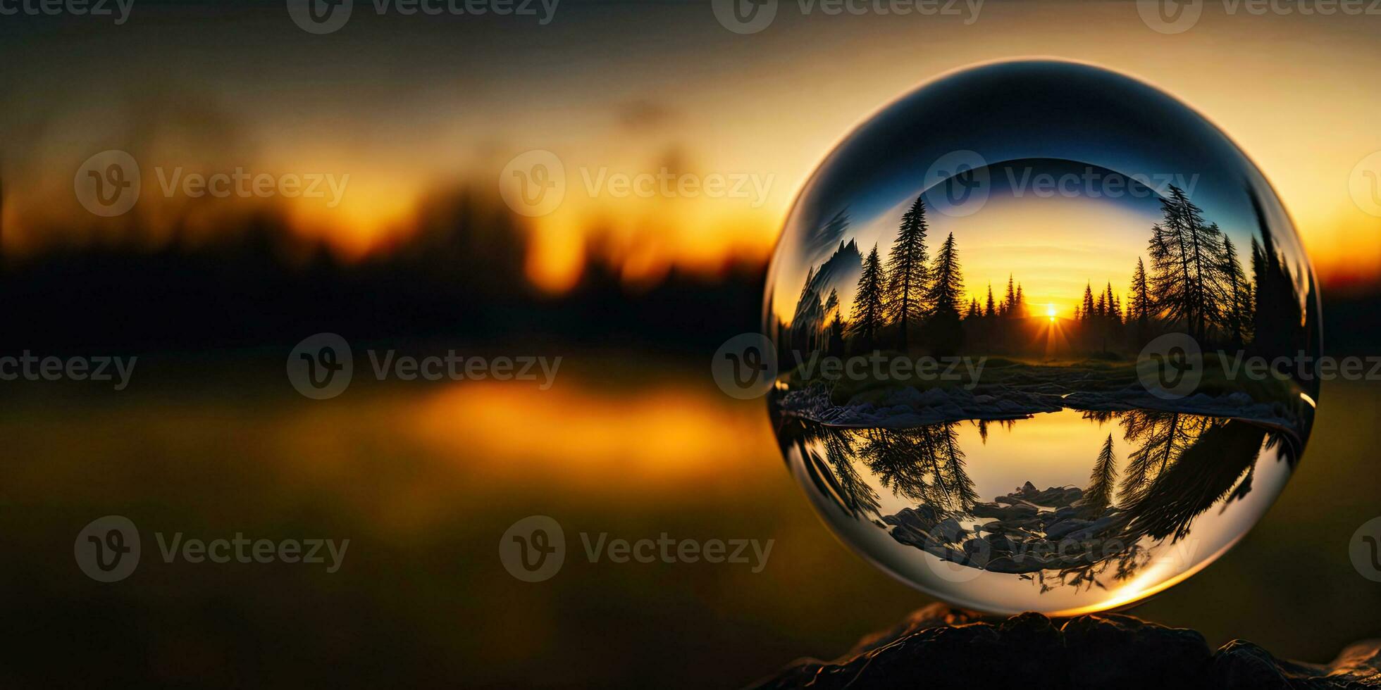 perfeito vidro esfera com lindo natureza plano de fundo, generativo ai. foto