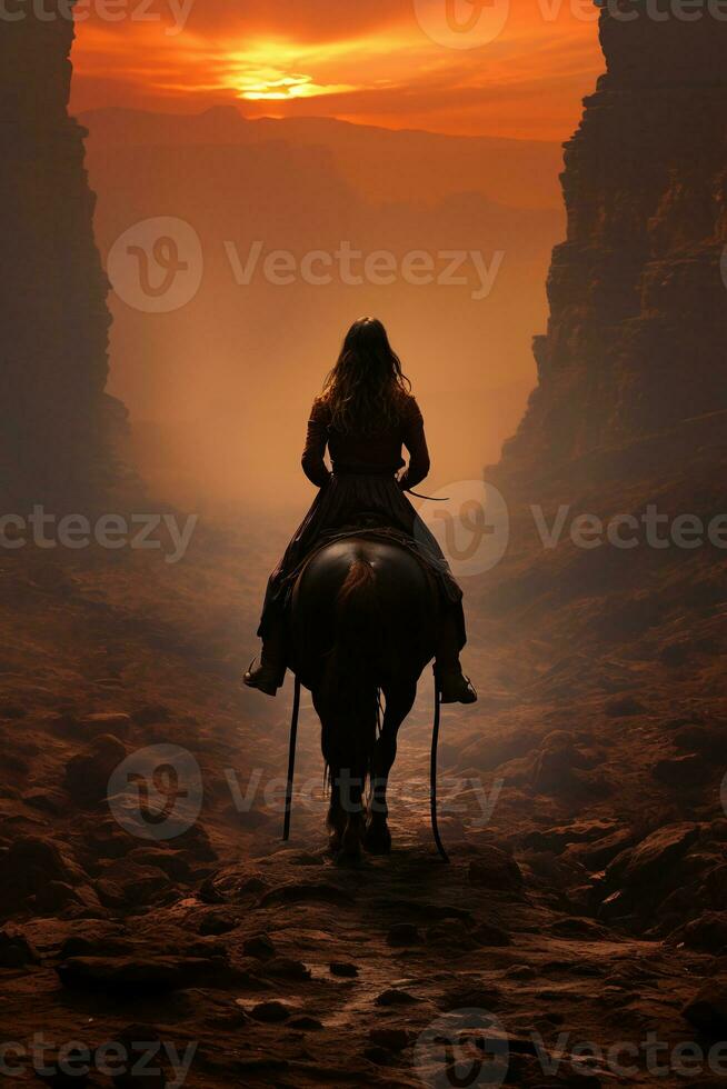 crepúsculo afrodite equitação uma cavalo em a Beira do a abismo dentro texturizado megalixo de bolinhas estilo. ai generativo foto