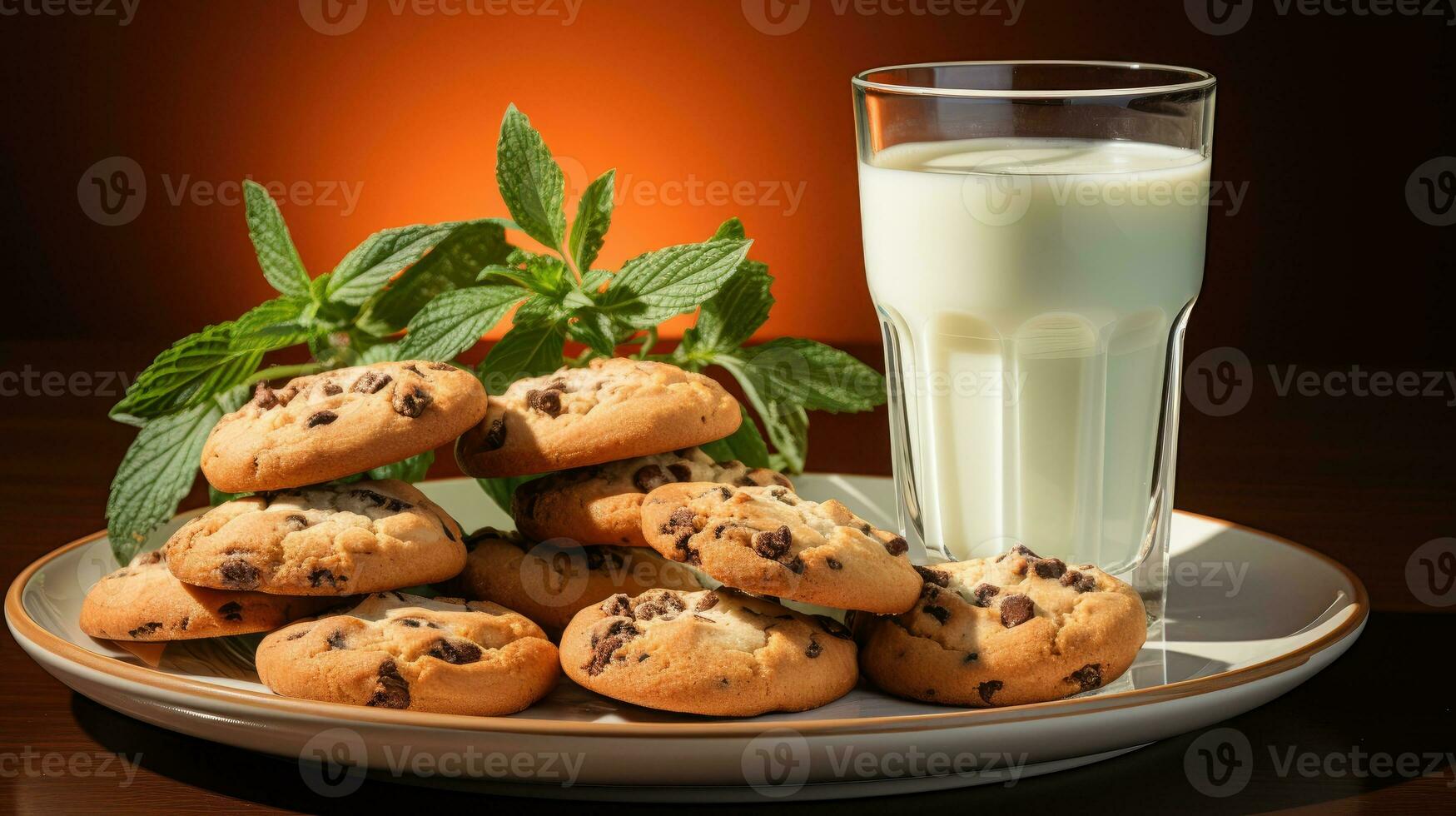 biscoitos dentro prato e vidro do leite ai gerado foto