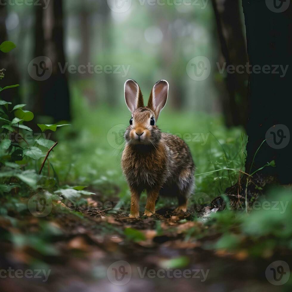 selvagem Coelho dentro chuva floresta ai gerado foto