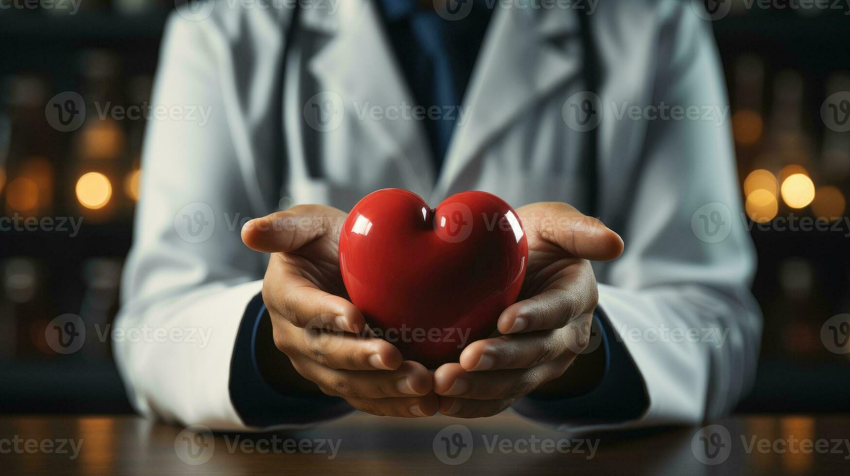 médico segurando vermelho coração dentro mãos conceito ai gerado foto
