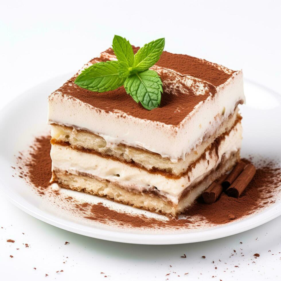 delicioso Tiramisu isolado em branco fundo foto