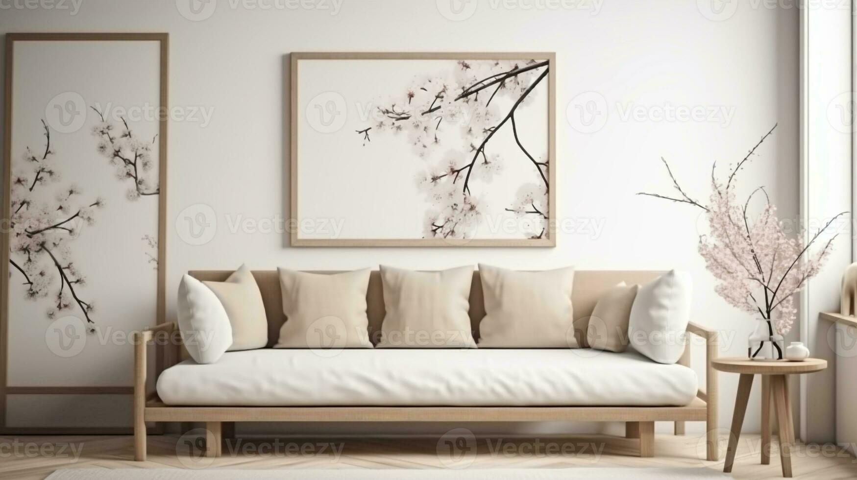 moderno vivo quarto com sofá criada usando generativo ai foto