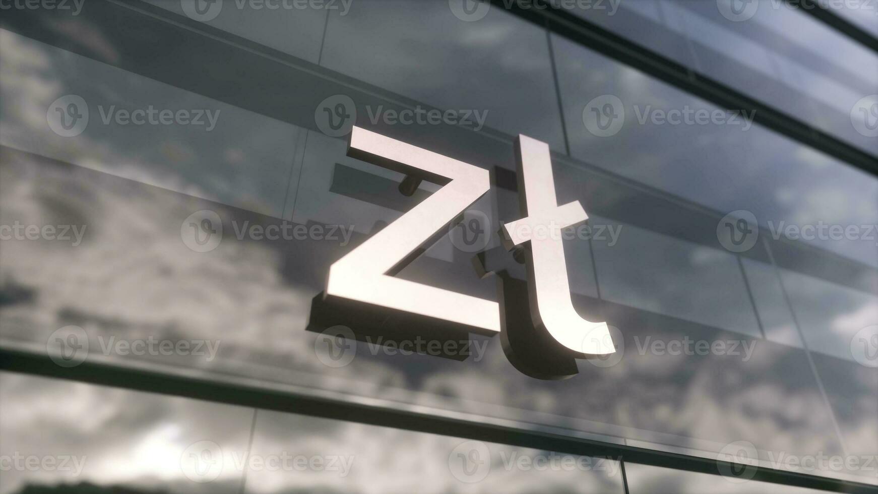 polonês zloty símbolo moeda placa em uma moderno vidro arranha-céu. o negócio e finança conceito. 3d ilustração foto