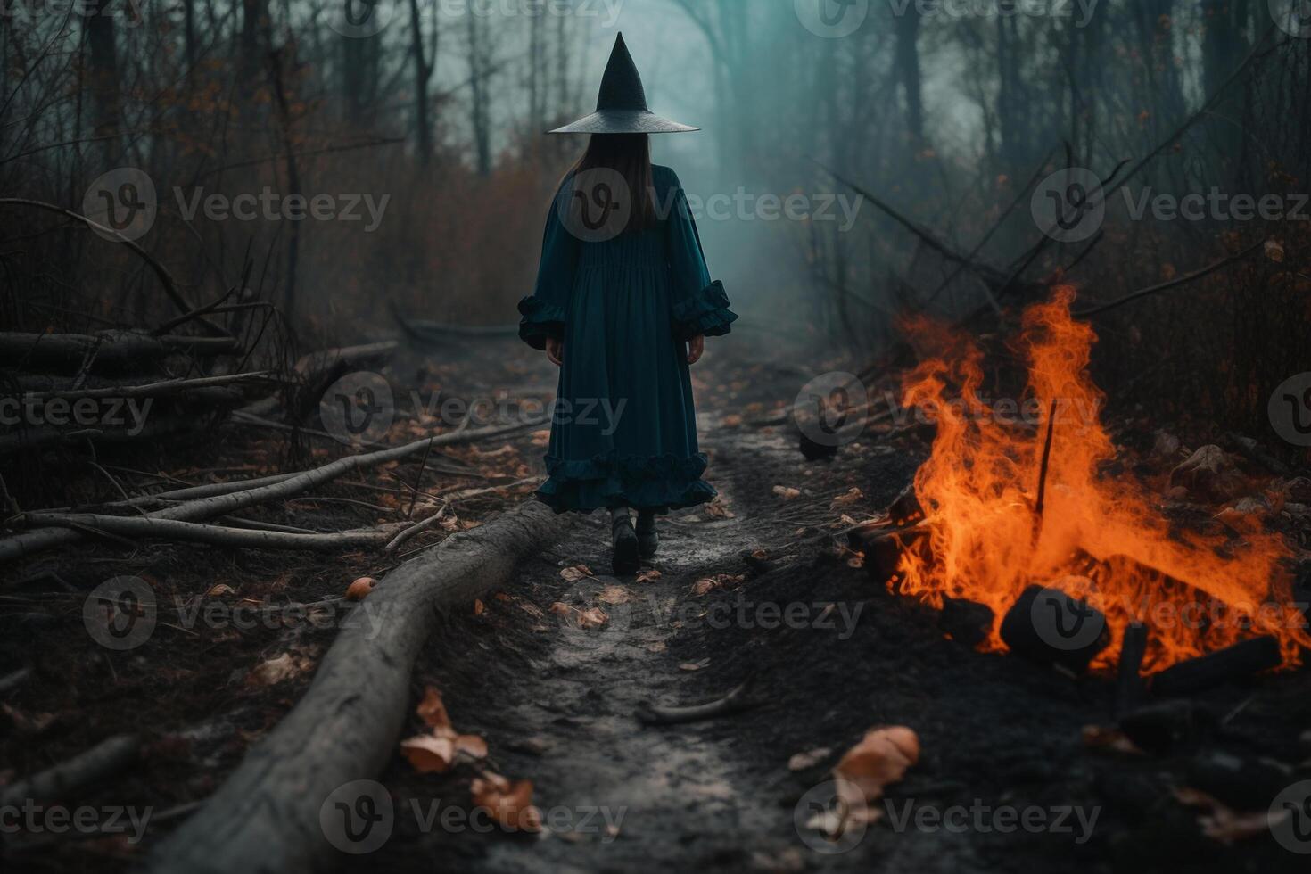 uma mulheres dentro uma Sombrio floresta criada usando generativo ai foto