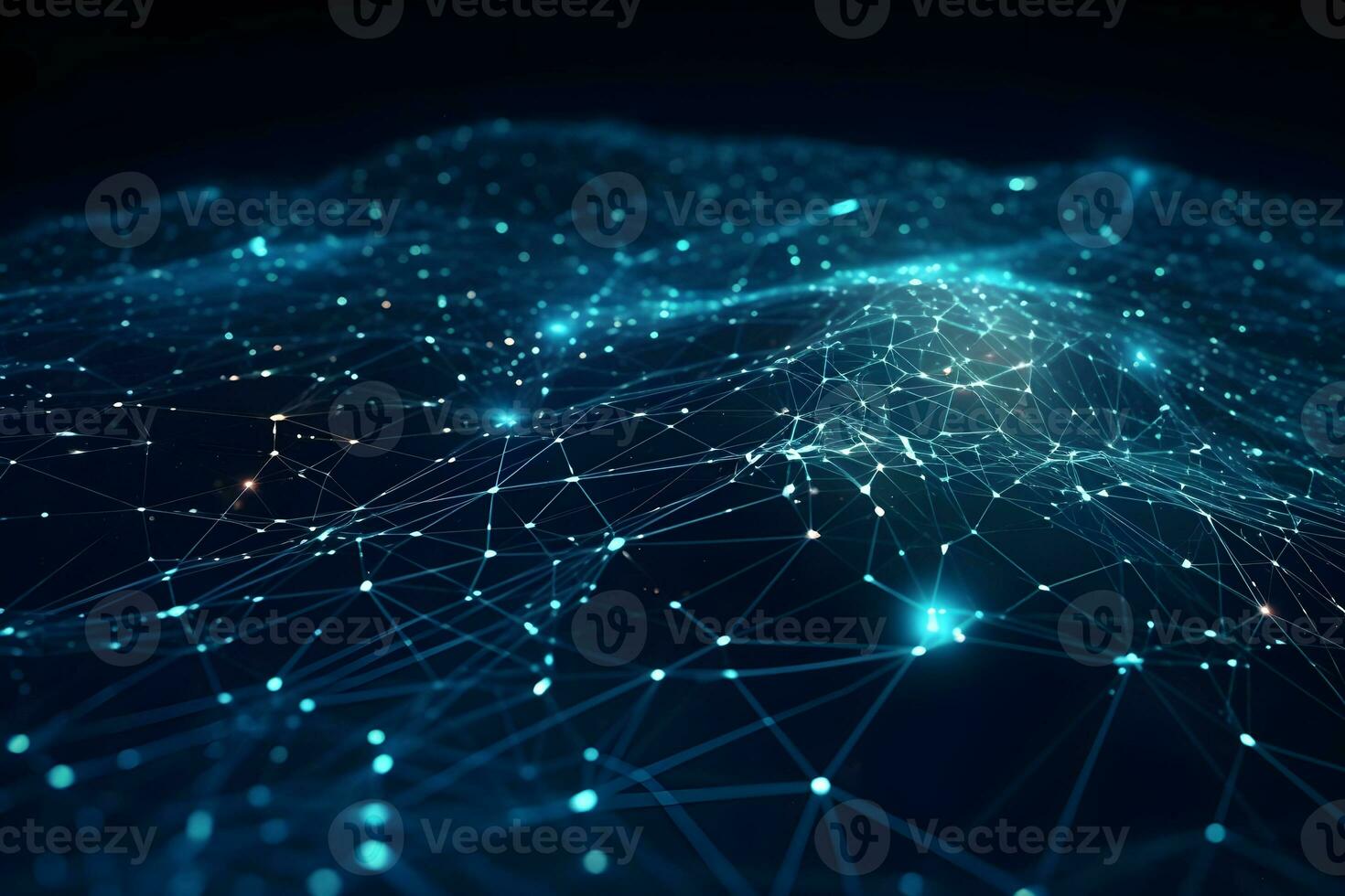 azul abstrato fundo com uma rede rede e partículas conectado fundo. generativo ai foto