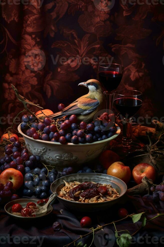 uma privado oásis - apreciar uma rico variedade do frutas e vinho foto