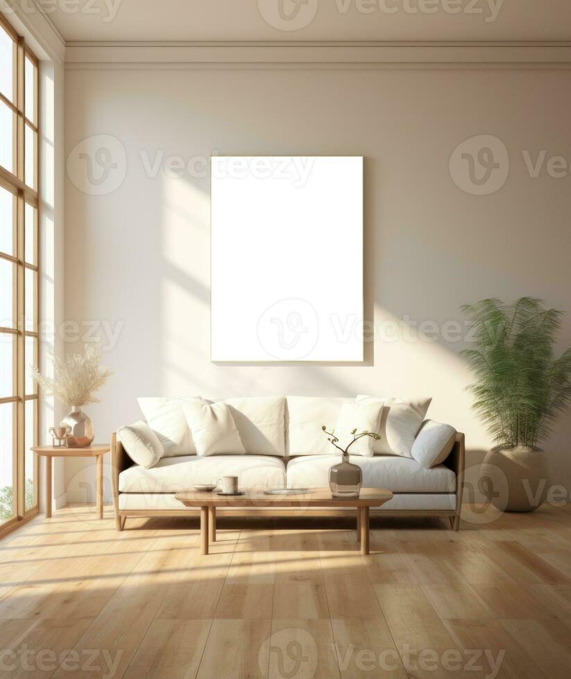 moderno vivo quarto com esvaziar quadro, Armação brincar foto