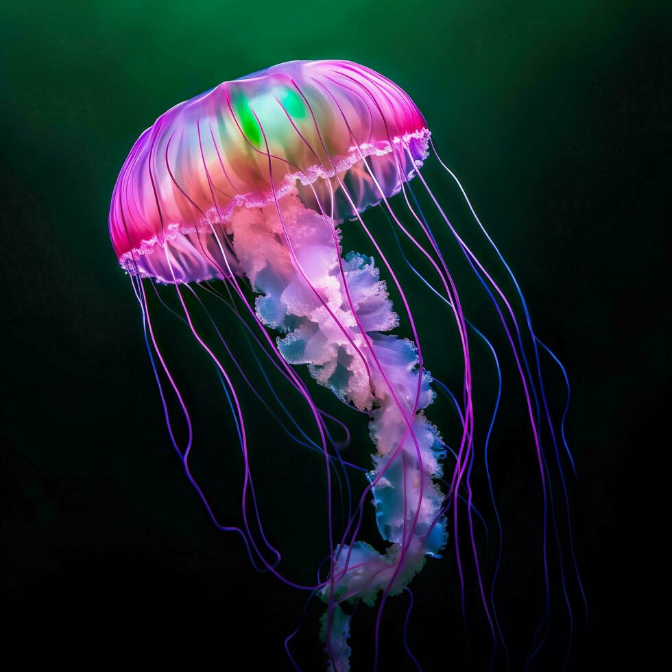 colorida medusa com luz solar cintilante através água, generativo ai foto