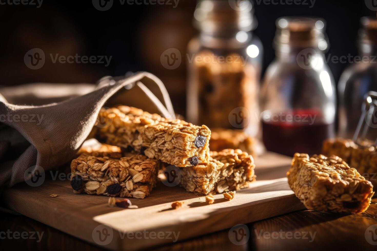 granola bares dentro a cozinha mesa Comida fotografia ai gerado foto