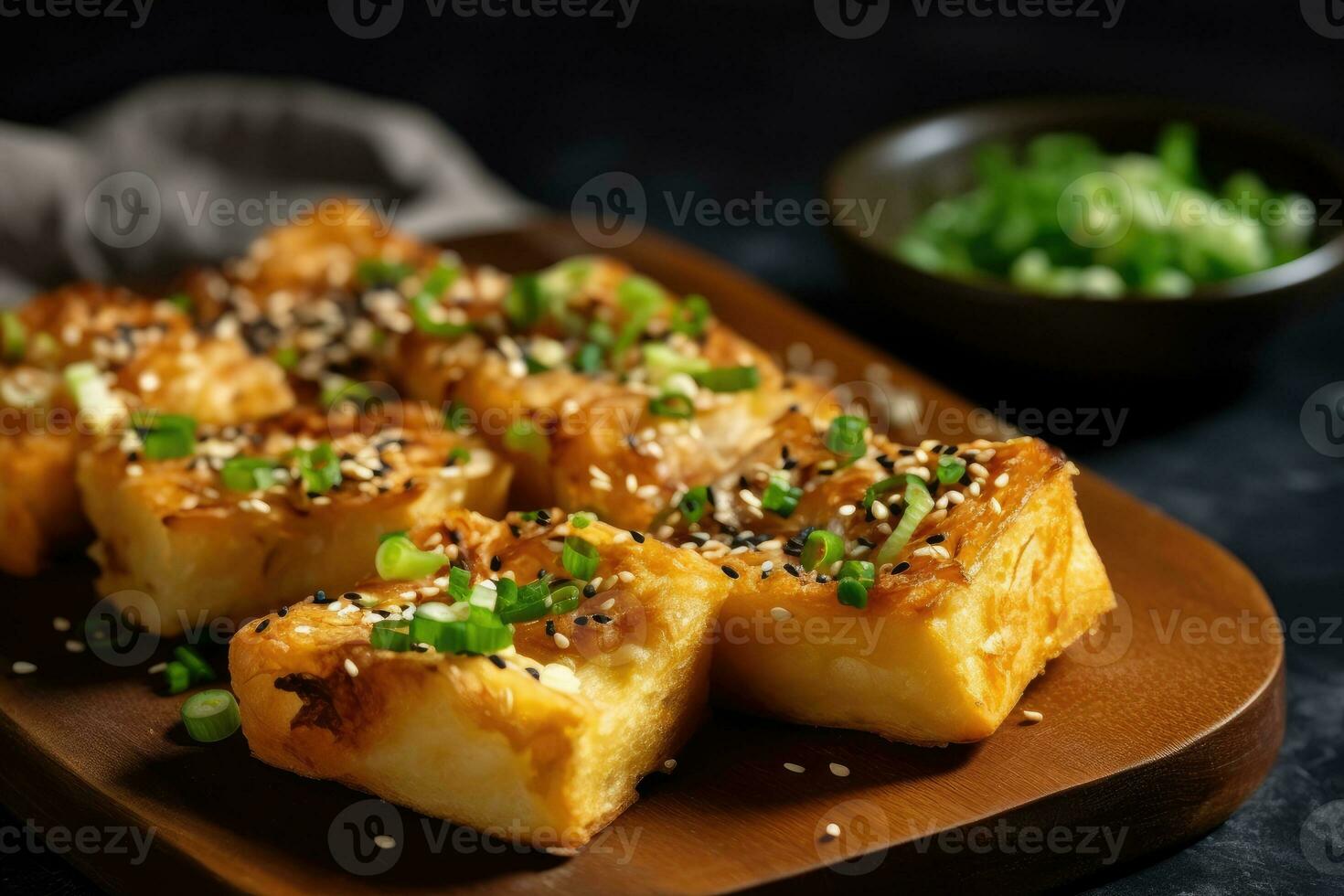 coreano alho pão dentro a cozinha mesa Comida fotografia ai gerado foto