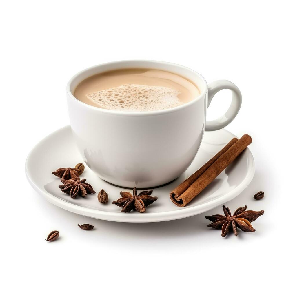 temperado chai chá dentro uma branco copo isolado em branco fundo foto