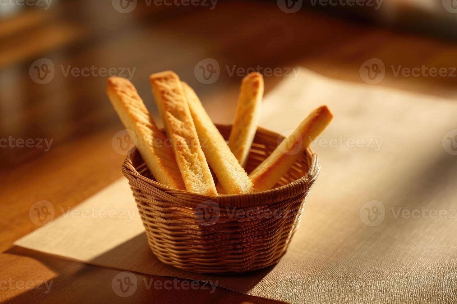 estoque foto do pão bastão dentro cozinha mesa plano deitar ai gerado