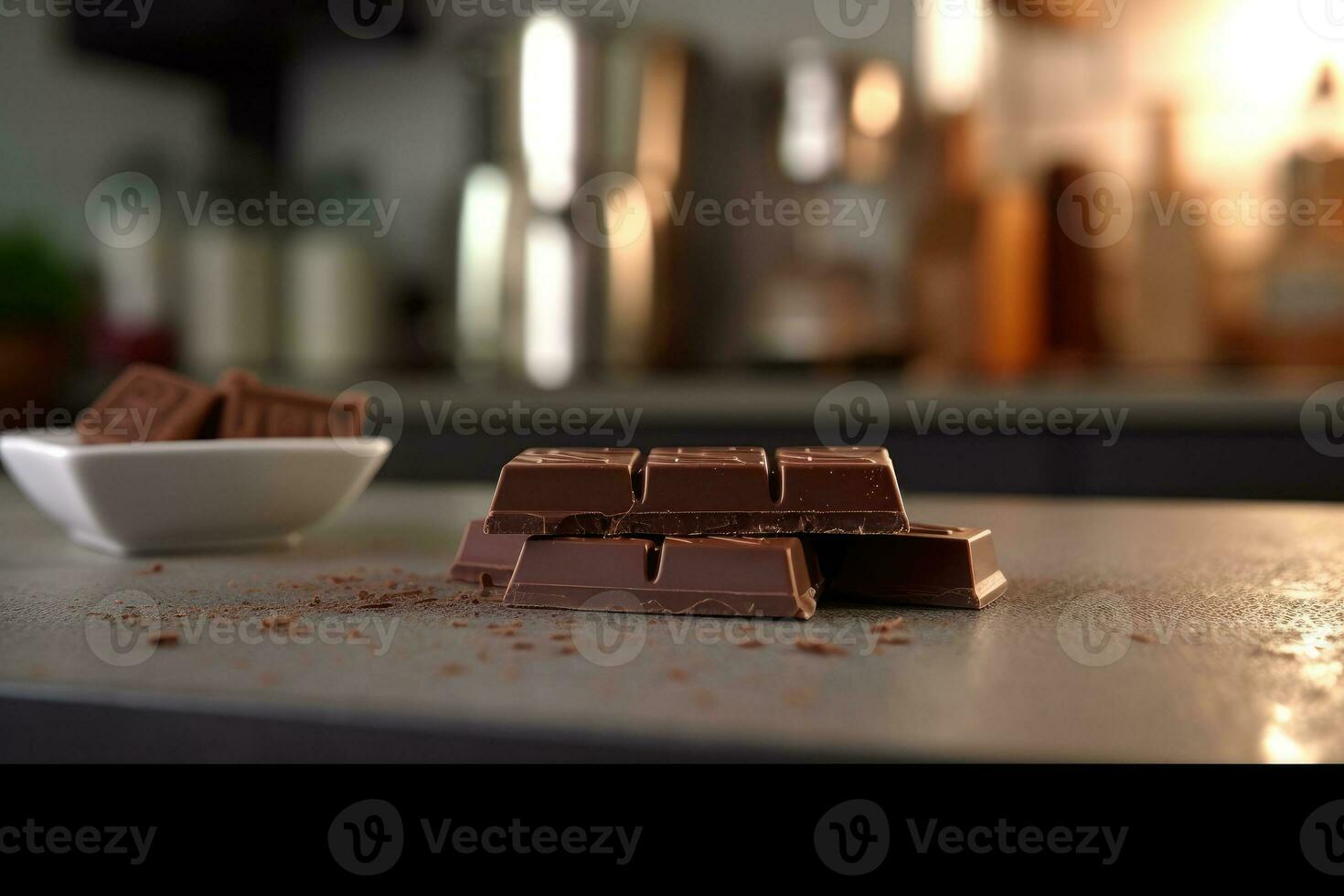 chocolate Barra dentro a cozinha mesa Comida fotografia ai gerado foto