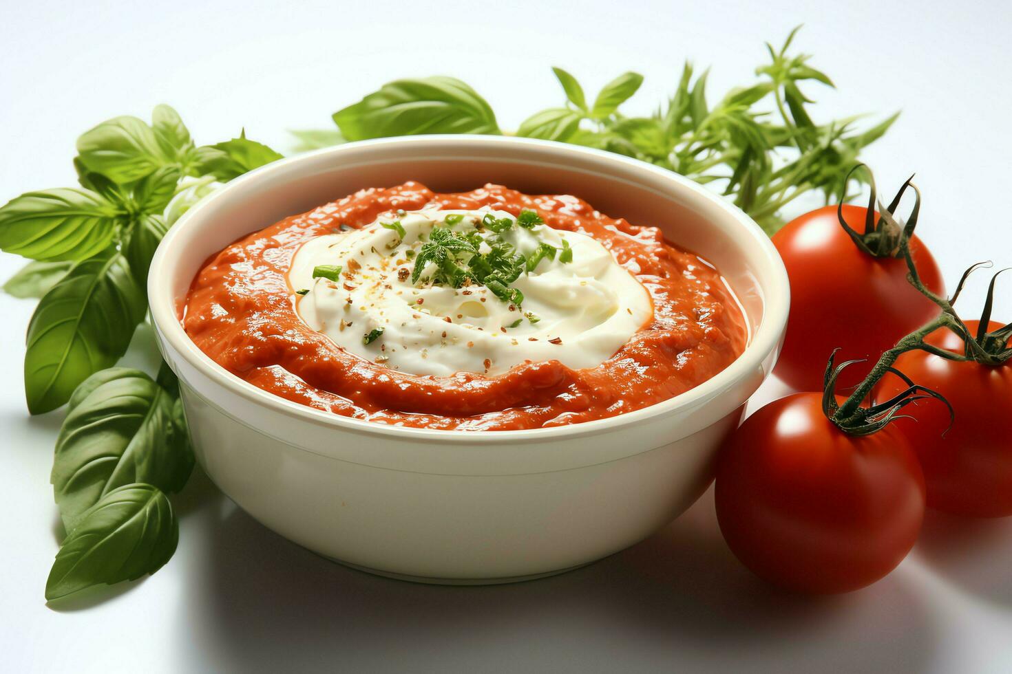 uma delicioso tomate sopa Comida dentro uma tigela. inverno Comida e saudável proteína sopa refeição conceito de ai gerado foto