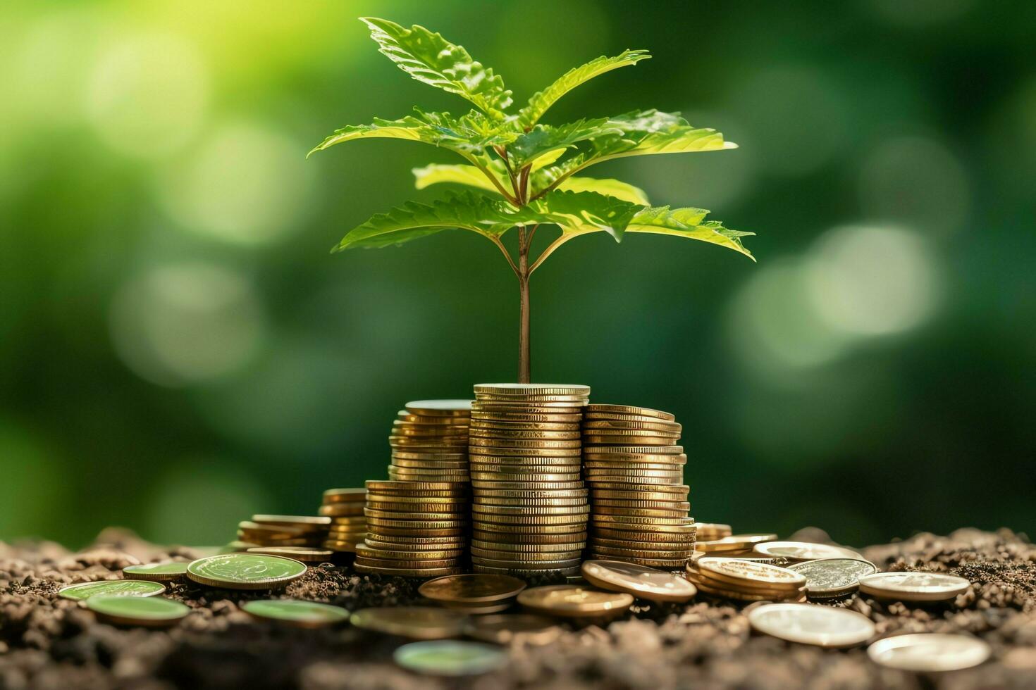 o negócio crescimento com uma crescendo árvore em uma moeda. mostrando financeiro desenvolvimentos. financeiro planejamento conceito de ai gerado foto