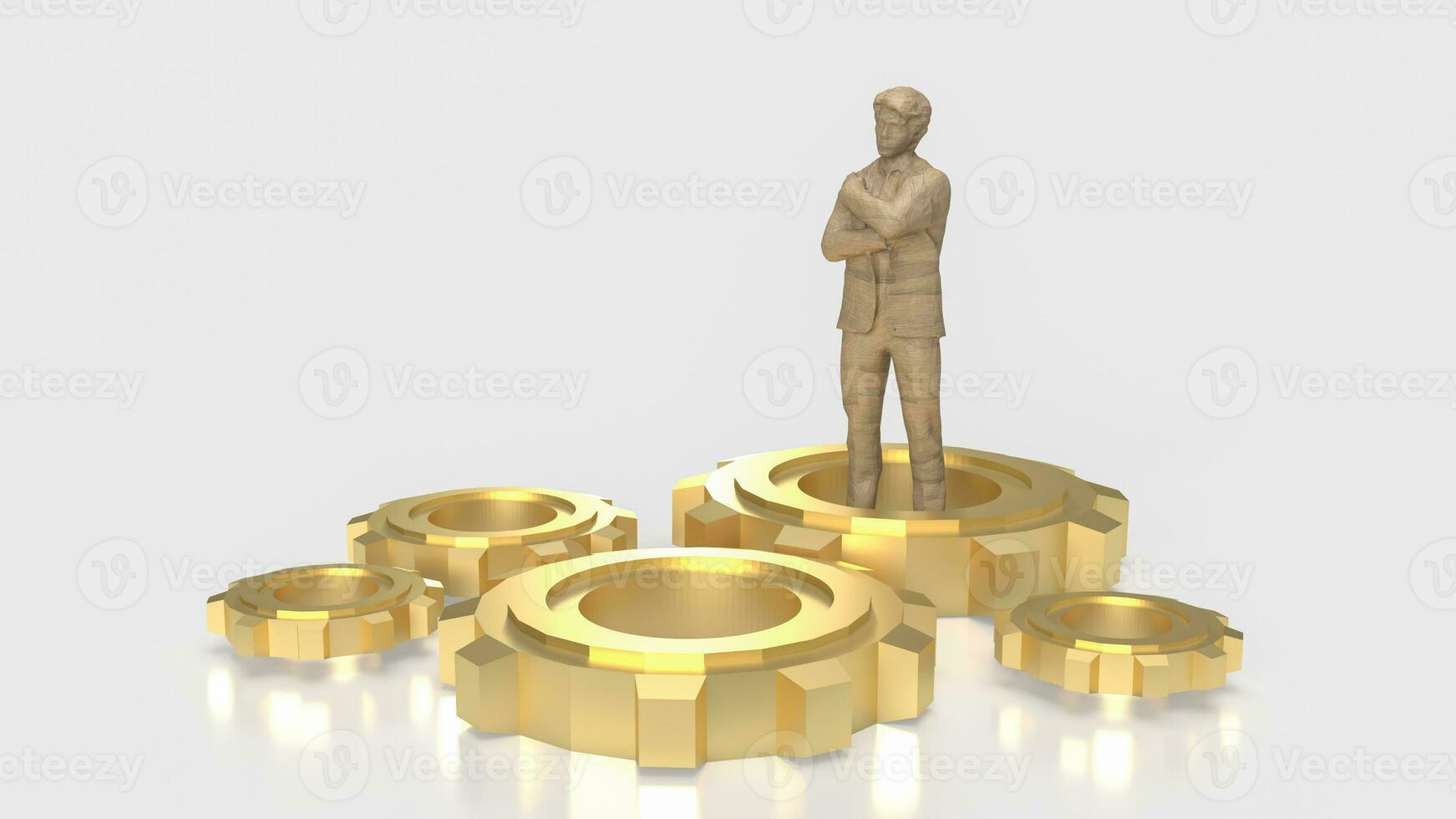 a o negócio homem e ouro engrenagens 3d Renderização foto