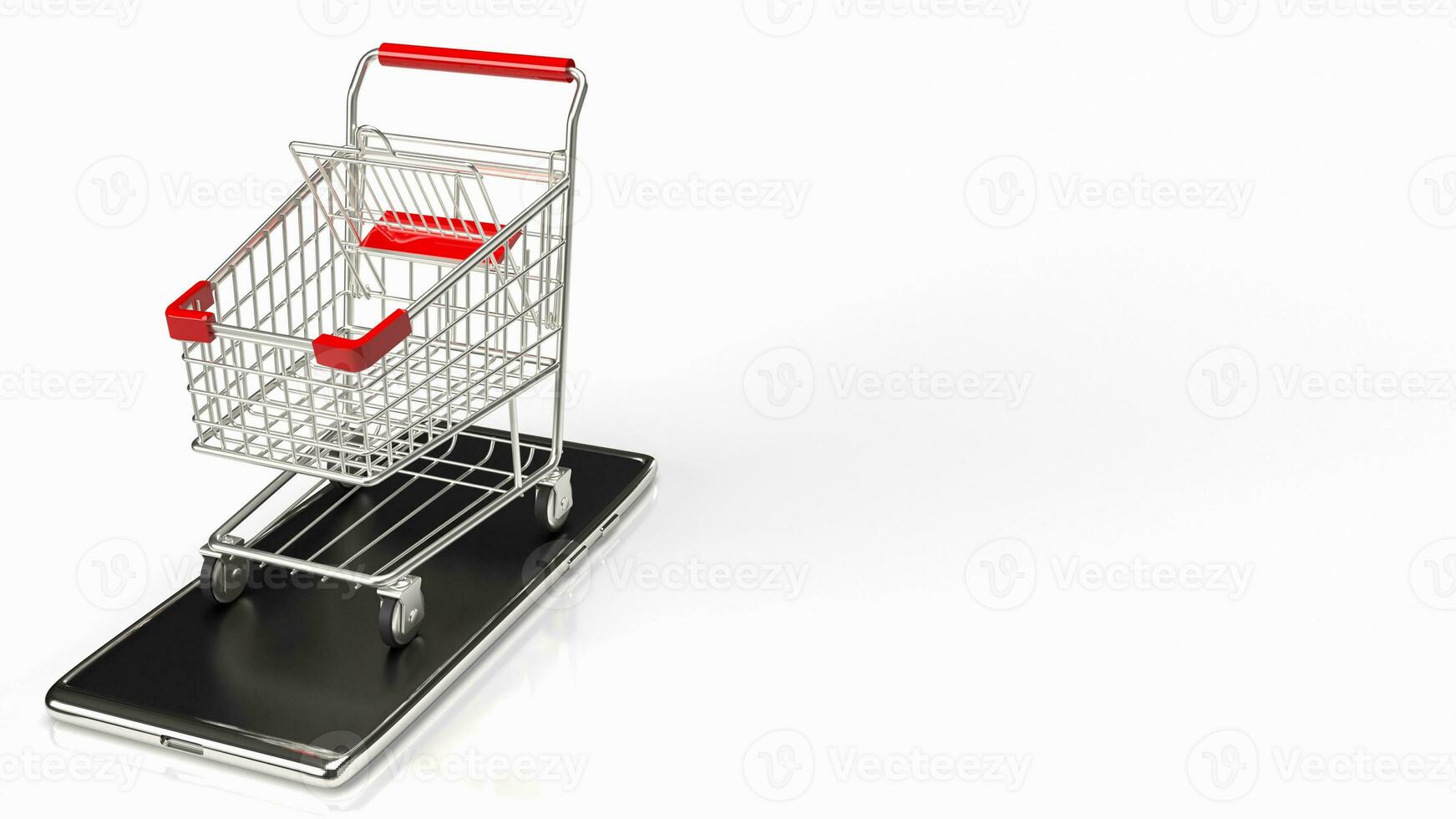 a compras carrinho em Móvel para e compras e compras conectados conceito 3d Renderização foto