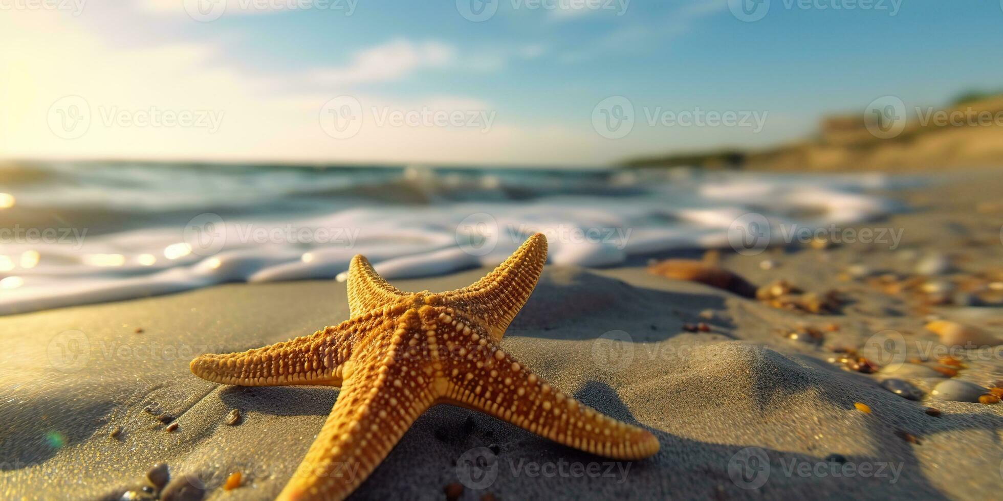 ai gerado. ai generativo. mar marinha náutico marinho estrelas do mar de praia ilha areia oceano período de férias relaxar Sol vibe. gráfico arte foto