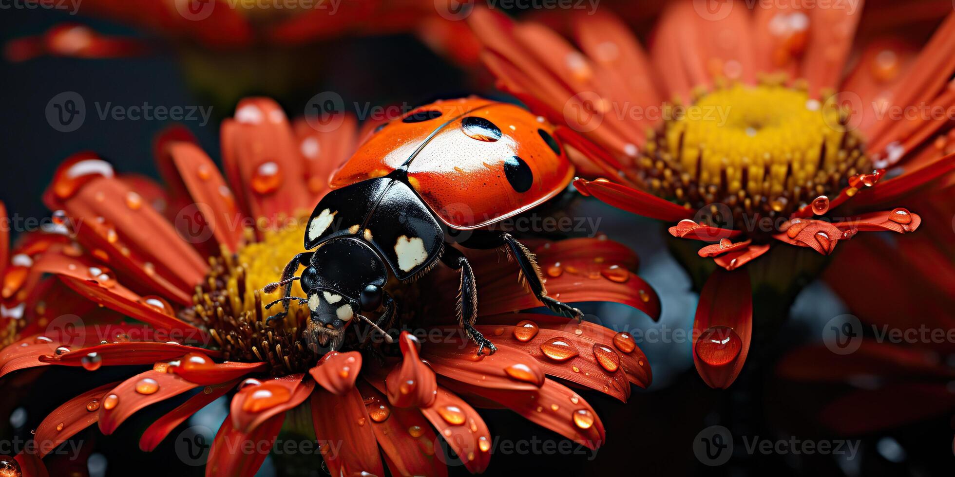 ai gerado. ai generativo. joaninha joaninha em saisies campo. inseto natureza ao ar livre panorama fundo flor folha e erro. gráfico arte foto