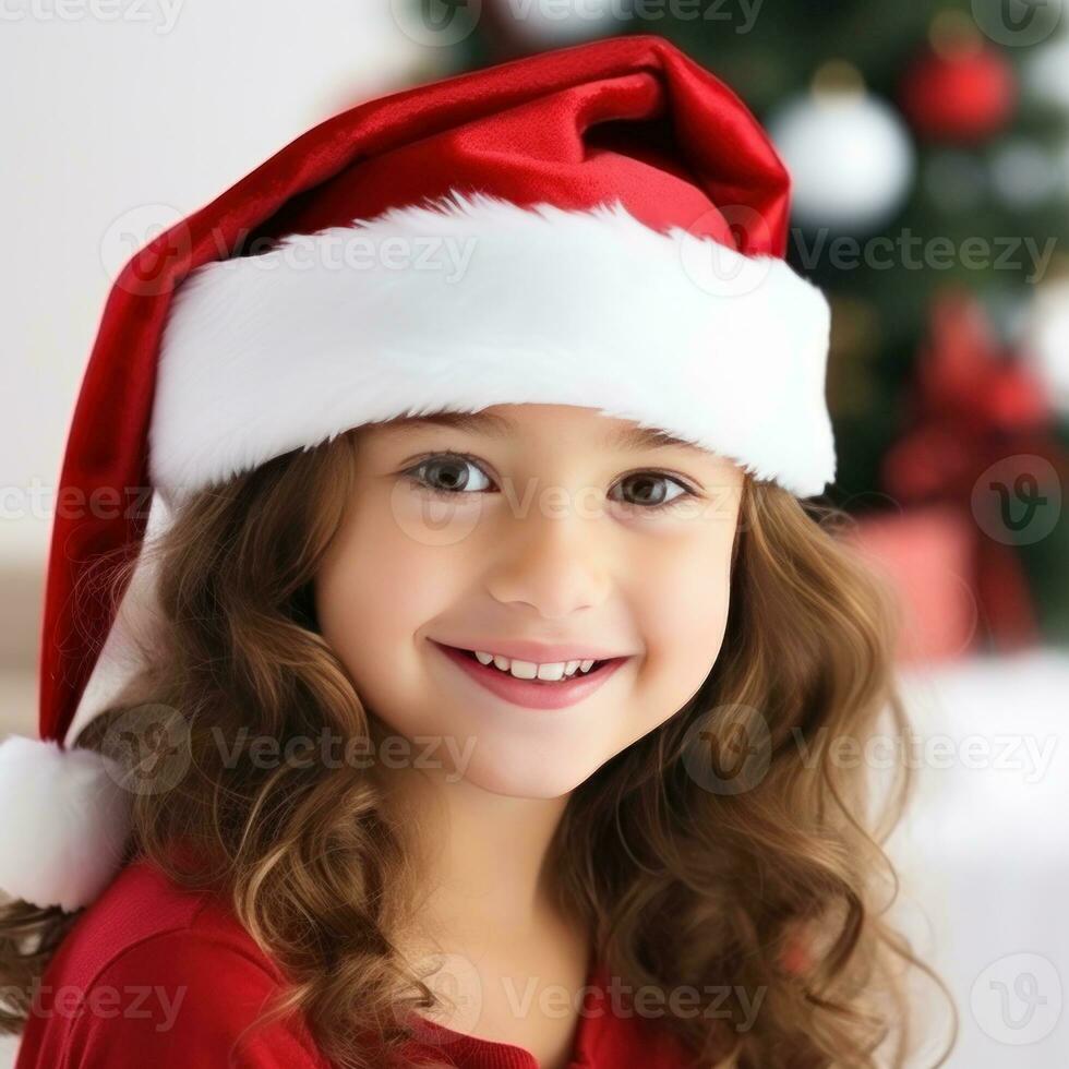 lindo menina dentro papai noel boné foto