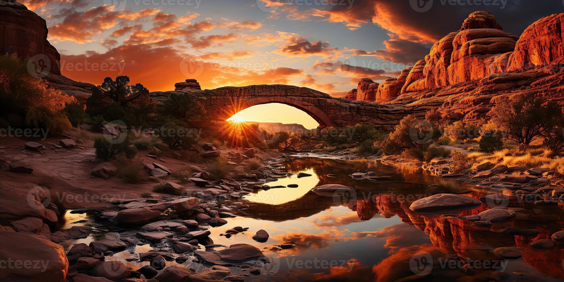 ai gerado. ai generativo. deserto desfiladeiro montanha Rocha Colina natureza aventura panorama viagem explorar lago árvore período de férias caminhada vibração pôr do sol. gráfico arte foto