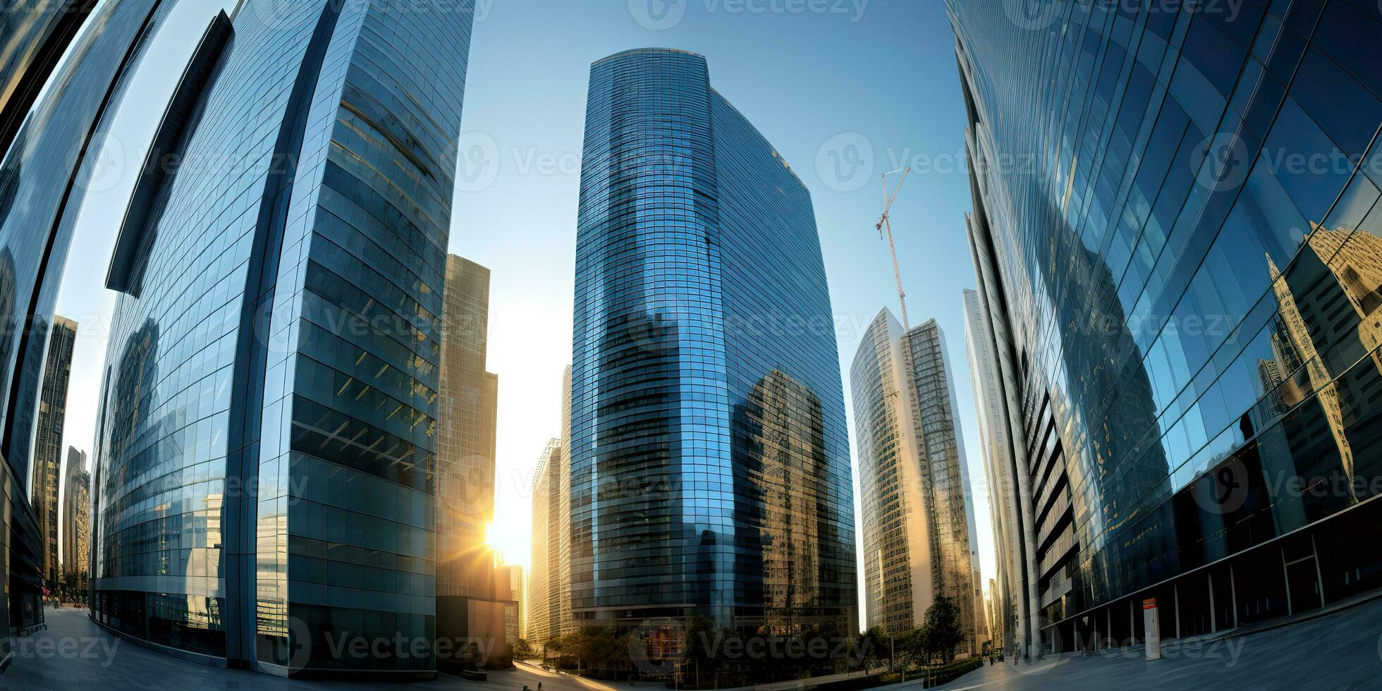 ai gerado. ai generativo. Largo ângulo foto ilustração do cidade Cidade arranha-céu centro da cidade ao ar livre panorama. finança Centro vibe. gráfico arte