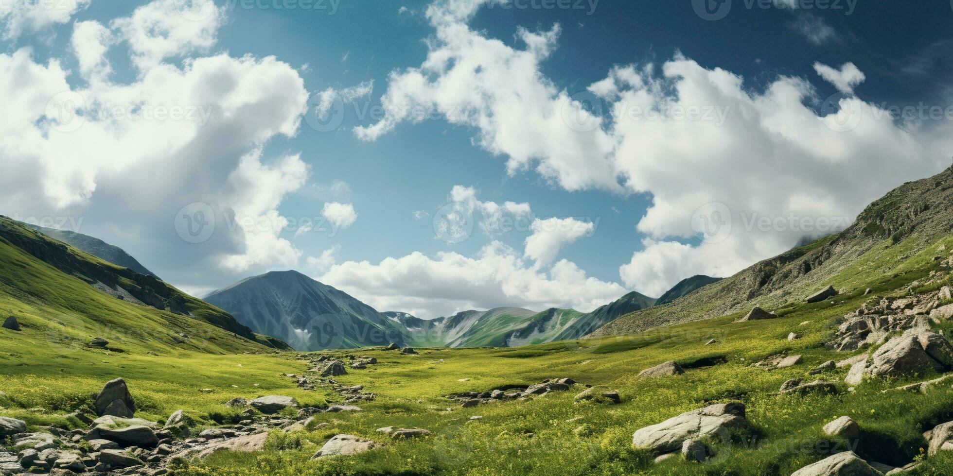 ai gerado. ai generativo. aventura ao ar livre selvagem período de férias viagem panorama lindo fundo. montanhas vale. gráfico arte foto