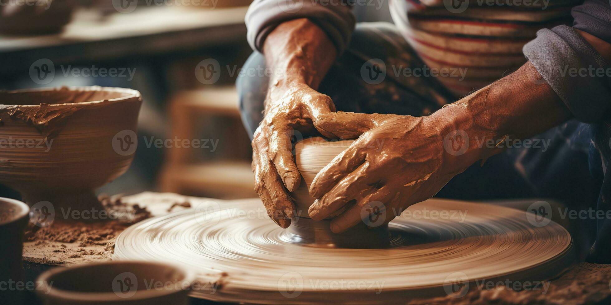 ai gerado. ai generativo. cerâmica cerâmica estúdio mão fez trabalhos manuais. escultura arte processo criação arte decoração vibe. gráfico arte foto