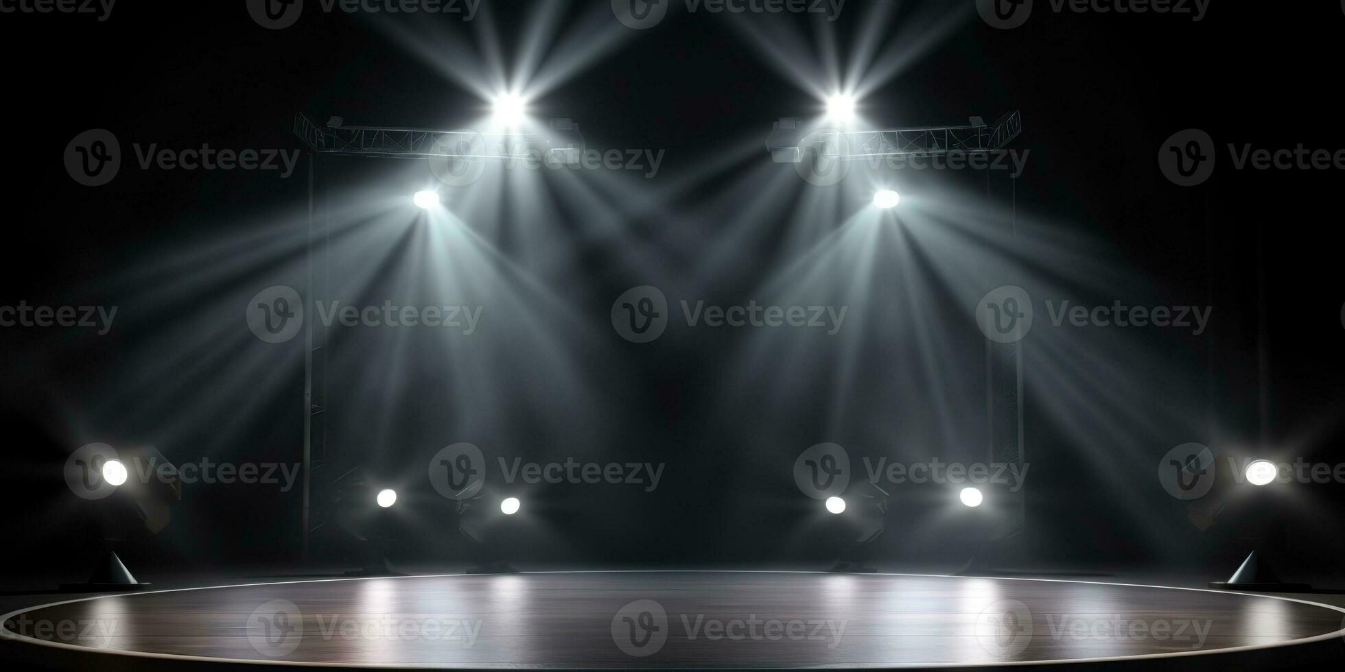 ai gerado. ai generativo. Holofote cena mostrar etapa show música evento corredor Festa. volta com luz lâmpadas brilhar. gráfico arte foto