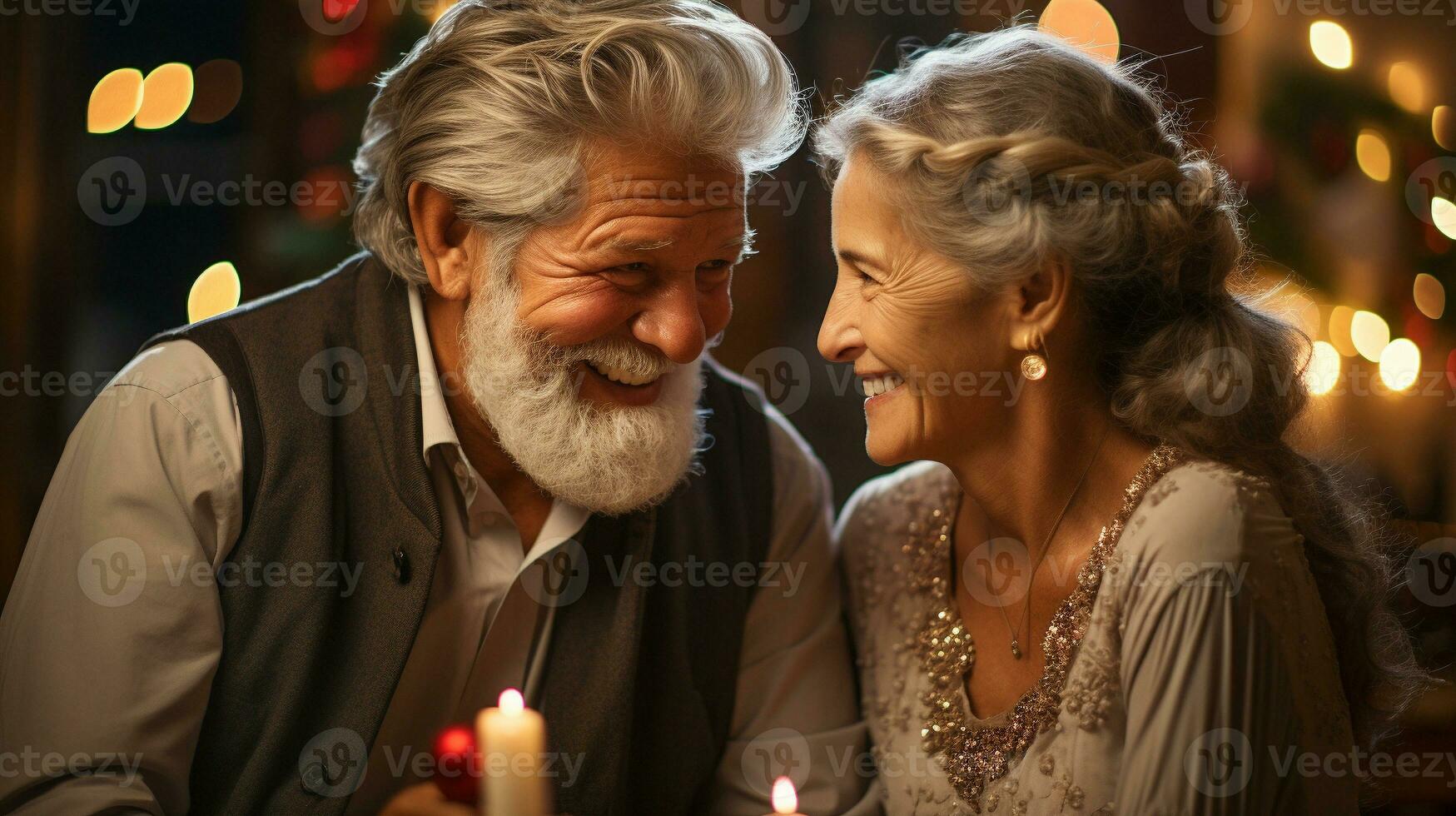 feliz Senior adulto casal desfrutando a feriado com cada de outros Fora em a Cidade - generativo ai. foto