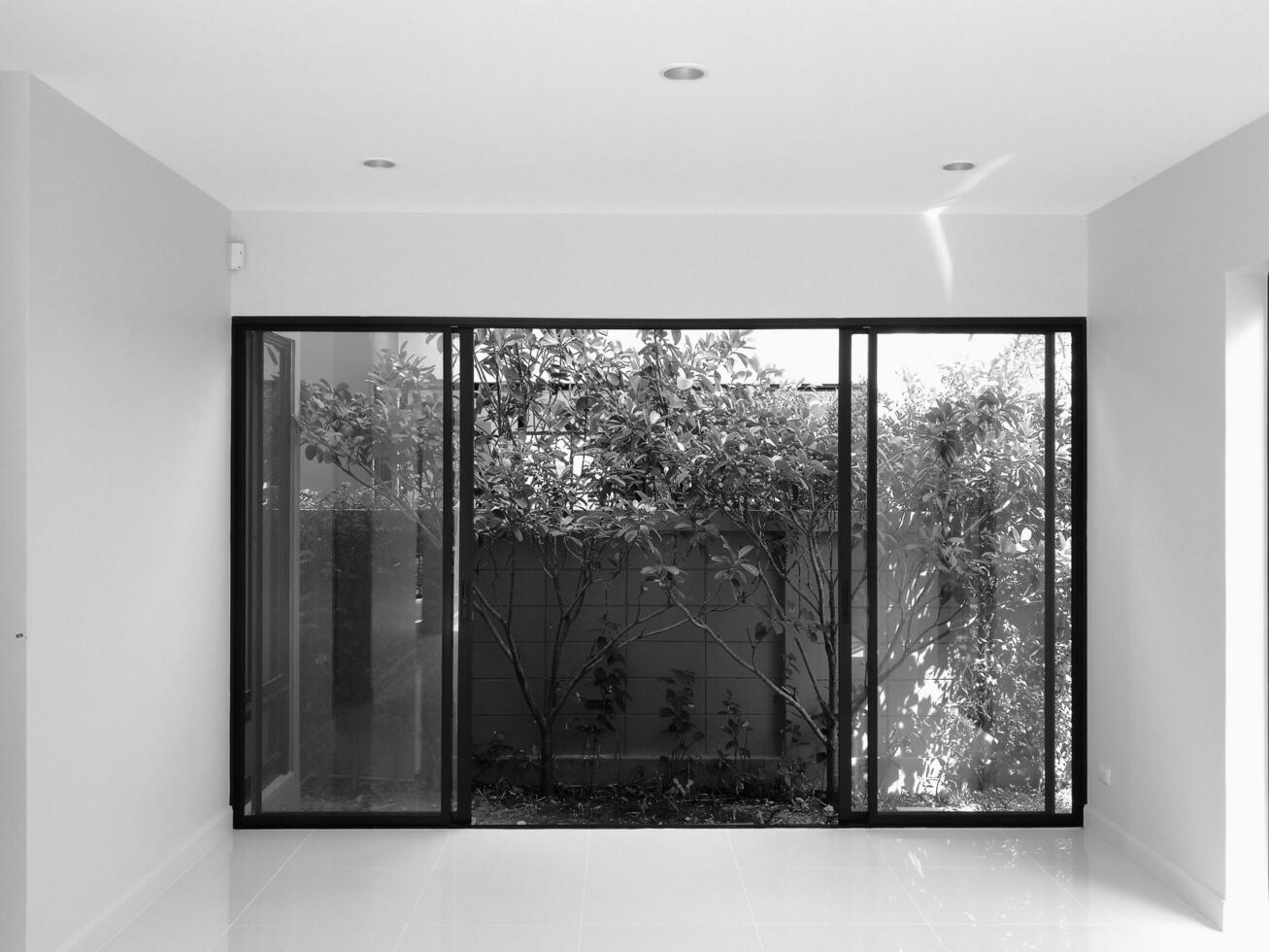 interior do uma moderno casa, Preto e branco foto. ninguém dentro foto