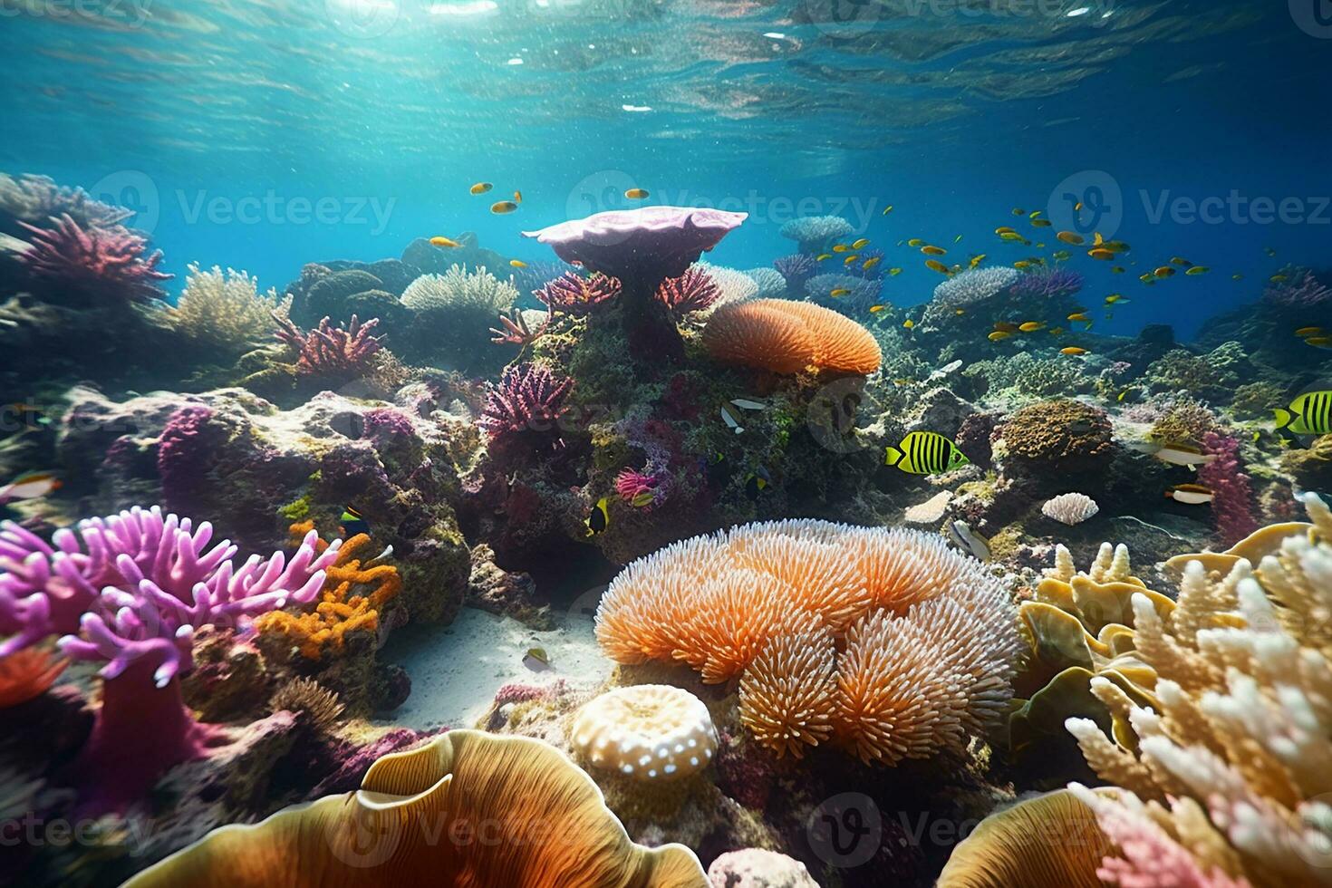 embaixo da agua mar oceano Visão com corais recife e diversidade do marinho vida foto