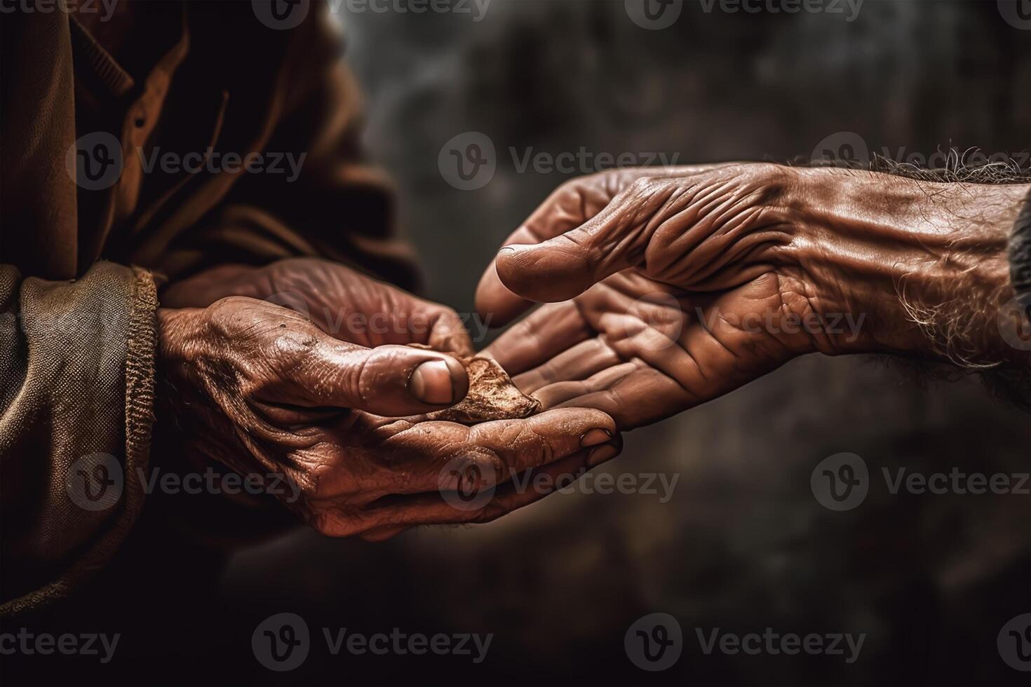 mãos do a velho mendigo implorando para dinheiro a partir de a idosos homem, caridade dia generativo ai foto