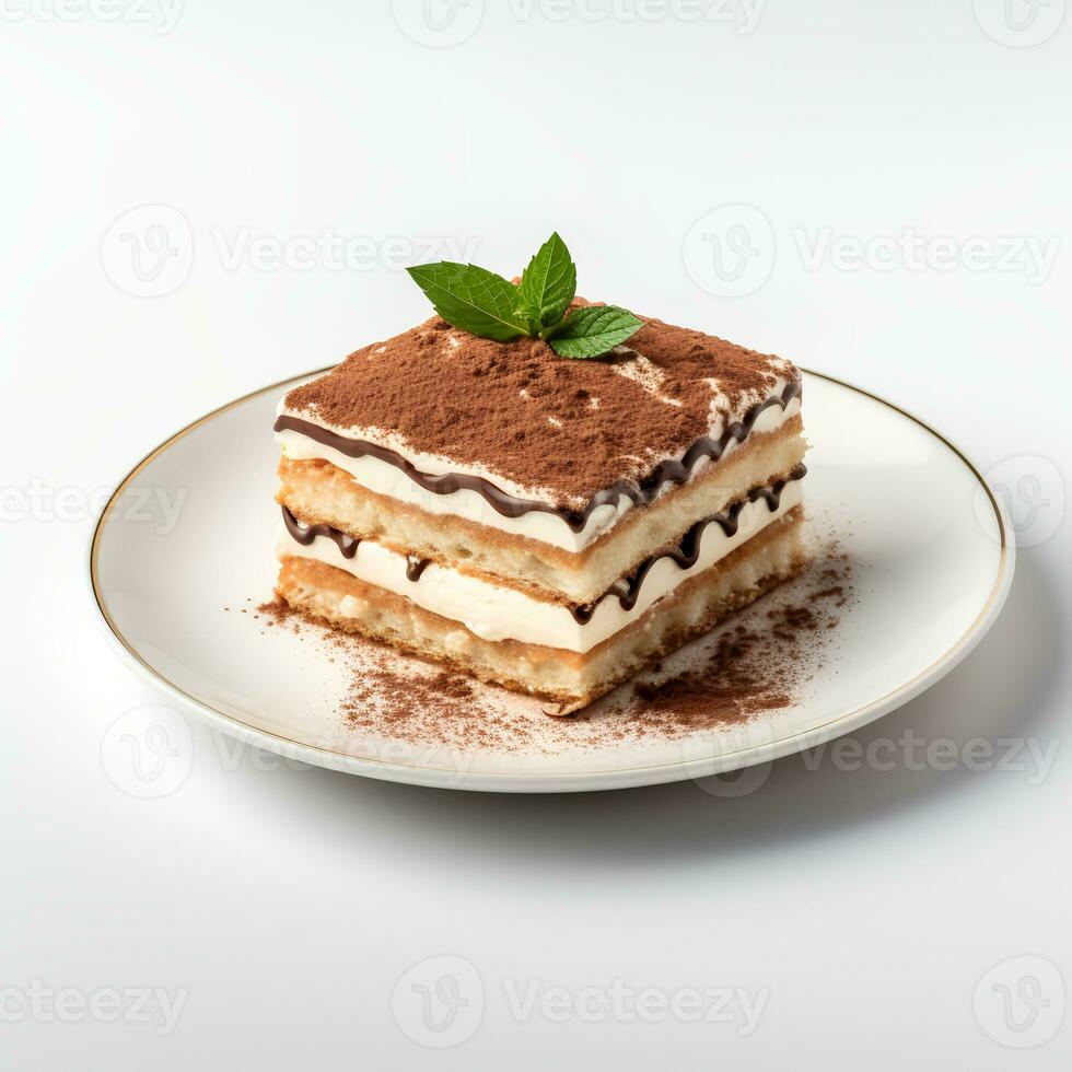 Comida fotografia do Tiramisu em prato isolado em branco fundo. generativo ai foto